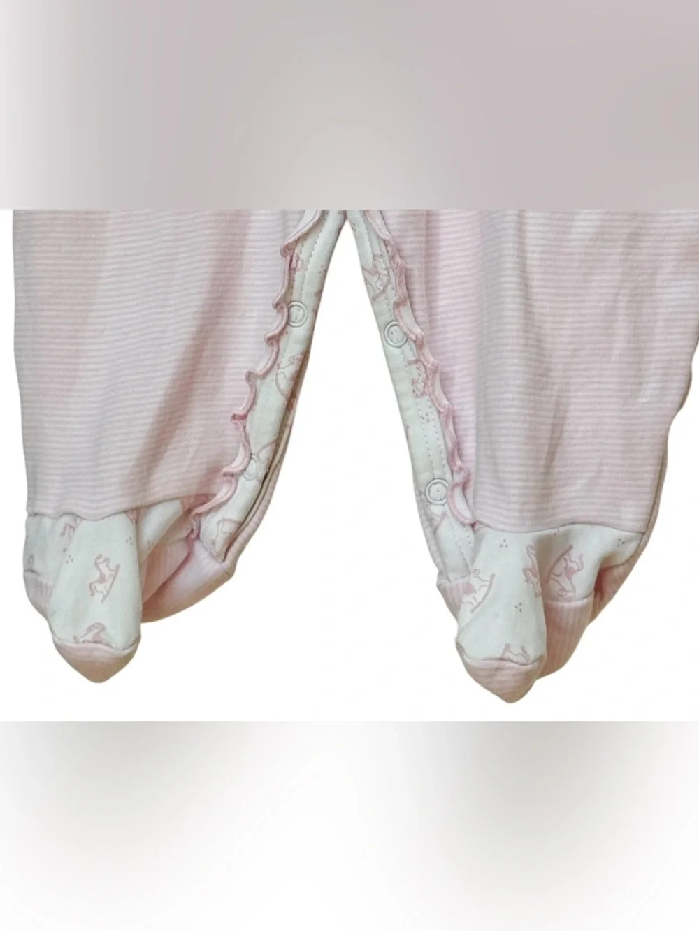 Kissy Kissy Baby Pink Stripe Rocking Horse One Piece Pima One Piece. 6-9 Months.